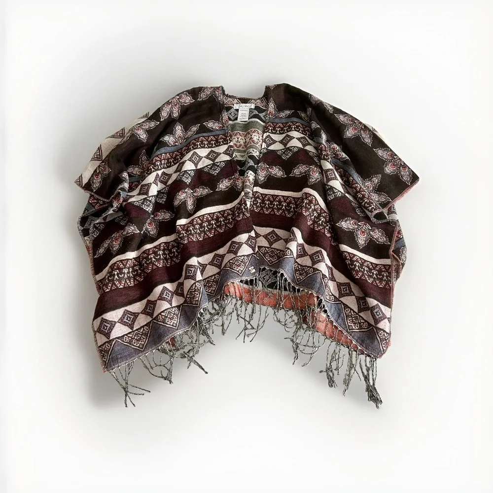 Libby Edelman Boho Wrap Blanket Shawl Aztec OSFA Fringe Southwest Fall Festival